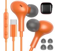 iMangoo Écouteurs filaires USB C pour Apple iPhone 17 Air 16 Plus 15 Pro Max 16e, petits écouteurs filaires de type C pour Samsung Galaxy S25 Note 20 Ultra Pixel 10 cordon Orange