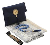 Imani Aksa Cadeau Musulman-(Tapis de prière avec Sac)-Transportable-Tapis prière- Tapis priere Musulman- Seccade-Islam-Ramadan,Aïd Hajj, Umrah, Mariage, Naissance (Bleu 2 tesbih et (miswak))