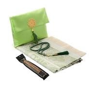 Imani Aksa Cadeau Musulman-(Tapis de prière avec Sac)-Transportable-Tapis prière- Tapis priere Musulman- Seccade-Islam-Ramadan,Aïd Hajj, Umrah, Mariage, Naissance (Vert 2 (tesbih et miswak))