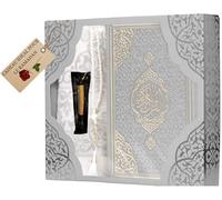 Imani Aksa Coffret Cadeau Musulman-Saint Coran Tapis de prière, tesbih, Coran- Tapis prière muuslman- Islam-Ramadan,Aïd Hajj, Umrah, Mariage, Naissance, Mevlid Muslim (Gris (Arabe))