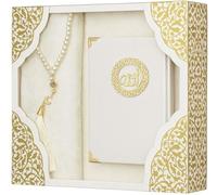 Imani Aksa Coffret Cadeau Musulman Tapis de priere Musulman (Tapis de prière, Livre de sourate avec Son Sac, tesbih, zikirmatik) Islam seccade (Blanc)