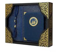 Imani Aksa Coffret Cadeau Musulman Tapis de priere Musulman (Tapis de prière, Livre de sourate avec Son Sac, tesbih, zikirmatik) Islam seccade (Bleu Foncé)