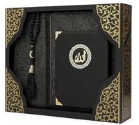 Imani Aksa Coffret Cadeau Musulman Tapis de priere Musulman (Tapis de prière, Livre de sourate avec Son Sac, tesbih, zikirmatik) Islam seccade (Noir)