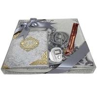 Imani Aksa Coffret Cadeau Musulman-(Tapis de prière, tasbih, Livre de sourate)- Tapis prière- Coffret Islam-Ramadan,Aïd Hajj, Umrah, Mariage, Naissance, Mevlid Muslim… (Gris 1)