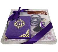 Imani Aksa Coffret Cadeau Musulman-(Tapis de prière, tasbih, Livre de sourate)- Tapis prière- Coffret Islam-Ramadan,Aïd Hajj, Umrah, Mariage, Naissance, Mevlid Muslim… (Violet 1)