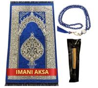 Imani Aksa Coffret Cadeau Musulman-(Tapis de prière, tasbih, Misvak)-Seccade-Tapis prière- Tapis priere Musulman- Coffret Islam-Ramadan,Aïd Hajj, Umrah, Mariage, Naissance, Mevlid Muslim… (Bleu)