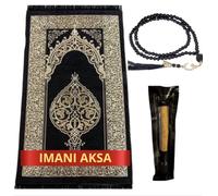 Imani Aksa Coffret Cadeau Musulman-(Tapis de prière, tasbih, Misvak)-Seccade-Tapis prière- Tapis priere Musulman- Coffret Islam-Ramadan,Aïd Hajj, Umrah, Mariage, Naissance, Mevlid Muslim… (Noir)