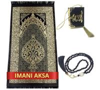 Imani Aksa Coffret Cadeau Musulman-(Tapis de prière, tasbih)-Seccade-Tapis prière- Tapis priere Musulman- Coffret Islam-Ramadan,Aïd Hajj, Umrah, Mariage, Naissance, Mevlid Muslim (Noir)