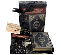 Imani Aksa Coffret Cadeau Musulman-(Tapis de prière, tesbih, Coran)- Tapis prière muuslman- Islam-Ramadan,Aïd Hajj, Umrah, Mariage, Naissance, Mevlid Muslim Blanc (Noir (Arabe et français))