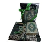 Imani Aksa Coffret Cadeau Musulman-(Tapis de prière, tesbih, Coran)- Tapis prière muuslman- Islam-Ramadan,Aïd Hajj, Umrah, Mariage, Naissance, Mevlid Muslim Blanc (Vert (Arabe et français))