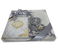 Imani Aksa Coffret Cadeau Musulman-(tasbih, Livre de sourate)- Tapis prière- Islam-Ramadan,Aïd Hajj, Umrah, Mariage, Naissance, Mevlid Muslim Gris