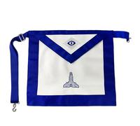 Imasoner Tablier de gardien franc-maçon, en cuir synthétique blanc avec bordure bleue, badge brodé, ceinture réglable et poche arrière, regalia maçonnique pour cérémonie de pavillon et rituel