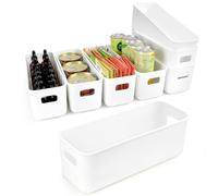 imatenn Lot de 8 boîtes de rangement en plastique pour armoire de cuisine, salle de bain, étagère en plastique, blanc, avec poignées