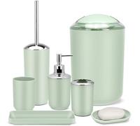 IMAVO Ensemble d'accessoires de Salle de Bain - Ensemble d'accessoires de Salle de Bain 6 pièces Vert avec Poubelle, Distributeur de Savon, Porte-Savon, Porte-Brosse à Dents et gobelet, Support de
