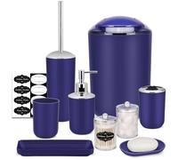 IMAVO Bathroom Accessories Set,Navy Blue Bathroom Set,9 Pieces Bathroom Accessory Set,Tray,Qtip Holders,Toilet Brush,Trash Can for Bathroom Décor and Home Gifts
