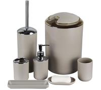 IMAVO Ensemble d'accessoires de Salle de Bain, 6 pièces en Plastique, Porte-Brosse à Dents, gobelet à Brosse à Dents, Distributeur de Savon, Porte-Savon, Support de Brosse de Toilette, Poubelle