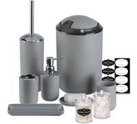 IMAVO Ensemble d'accessoires de Salle de Bain - 8 pièces Gris avec Poubelle, Distributeur de Savon, Porte-Savon, Porte-Brosse à Dents, gobelet à Brosse à Dents, Porte-Brosse de Toilette, Distributeur