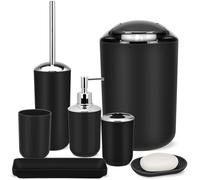 IMAVO Ensemble d'accessoires de Salle de Bain, Coffret Cadeau 6 pièces en Plastique, Porte-Brosse à Dents, gobelet à Brosse à Dents, Distributeur de Savon, Porte-Savon, Porte-Brosse WC, Poubelle