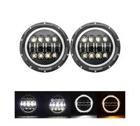 IMAWUHM 1 Paire Feux Circulation 75W Led H4 7 Pouces Angel Eyes H4 Phare Led Pour Uaz4x4 Pour Jungle Pour Lada 4x4 Urban Niva Pour UAZ Hunter(80b with DRL)
