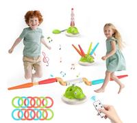 IMAYCC Jouet d'extérieur 3 en 1 pour enfants - Jeu de lancer des anneaux pour enfants - Machine à sauter à corde - Lanceur de fusées en mousse - Jouet de sport et d'extérieur avec musique - 4 vitesses