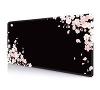 IMAYONDIA Ethereal Sakura Sous-main de bureau (89,9 x 40 cm), grand tapis de souris de jeu, fleurs sereines sur fond noir, élégant tapis de bureau pour art floral japonais minimaliste