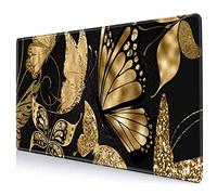 IMAYONDIA Sous-main noir et doré (89,9 x 40 cm), grand tapis de souris de jeu XL XXL, base en caoutchouc antidérapant, grand tapis de bureau pour clavier, accessoires d'ordinateur, motif papillon doré