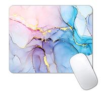 IMAYONDIA Tapis de souris en marbre à encre bleue et rose, design personnalisé, base en caoutchouc antidérapant, tapis de souris de bureau imperméable, marbre doré pour femme, 24,1 x 20,9 cm