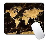 IMAYONDIA Tapis de souris rectangulaire en caoutchouc antidérapant Motif carte du monde Noir/doré