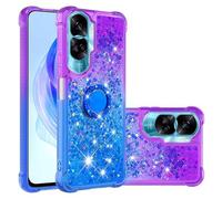 IMEIKONST Compatible avec Honor 90 Lite Coque avec Ring Bague Béquille, Sables Mouvants Liquides Brillants Très Mince Transparente Silicone Antichoc TPU Housse pour Honor 90 Lite. Purple Blue JBZ