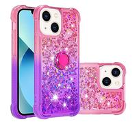 IMEIKONST Compatible avec iPhone 13 Mini Coque avec Ring Bague Anneau Support, Sables Mouvants Liquides Brillants Très Mince Transparente Antichoc Bumper Housse pour iPhone 13 Mini. Pink Purple JBZ