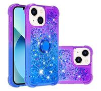 IMEIKONST Compatible avec iPhone 13 Mini Coque avec Ring Bague Béquille, Sables Mouvants Liquides Brillants Très Mince Transparente Silicone Antichoc TPU Housse pour iPhone 13 Mini. Purple Blue JBZ