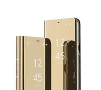 IMEIKONST Compatible avec Oppo Realme 7i Etui Bookstyle Miroir Makeup Smart View Stand Protecteur Housse Coque Etui à Rabat Compatible avec Oppo Realme C17 Flip Mirror: Golden QH
