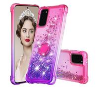 IMEIKONST Compatible avec Samsung Galaxy S20 Coque avec Ring Bague Anneau Support, Sables Mouvants Liquides Brillants Très Mince Transparente Antichoc Bumper Housse pour Samsung S20. Pink Purple JBZ