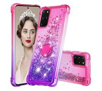 IMEIKONST Compatible avec Samsung Galaxy S20 Plus Coque avec Ring Bague Anneau Support, Sables Mouvants Liquides Brillants Transparente Silicone Antichoc Housse pour Samsung S20+. Pink Purple JBZ