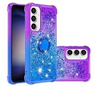 IMEIKONST Compatible avec Samsung Galaxy S23 FE Coque avec Ring Bague Béquille, Sables Mouvants Liquides Brillants Très Mince Silicone Antichoc Housse pour Samsung S23 FE. Purple Blue JBZ