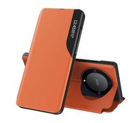 IMEIKONST Coque Compatible avec Huawei Honor X9B, Premium en Cuir PU Housse Étui à Rabat avec Fonction Support, Fenêtre Transparente Antichoc Protection pour Huawei Honor Magic 6 Lite. Orange QH1