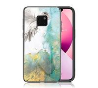 IMEIKONST Coque Compatible avec Huawei Mate 20 Pro, Etui Bord Souple TPU Arrière en Verre Trempé Antichoc Marbre Motif Housse de Protection Case Cover pour Huawei Mate 20 Pro. Vert Pigeon LSM