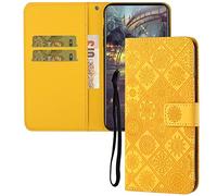 IMEIKONST Coque Compatible avec Huawei P Smart 2019, Flip Housse Rétro Embossed Cuir Porte-Cartes de Crédit Portefeuille Magnétique Stand Étui à Rabat Coque pour Honor 10 Lite. Yellow XCH