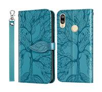 IMEIKONST Coque Compatible avec Huawei Y7 2019, Flip Étui PU Cuir [Porte-Cartes de Crédit] Portefeuille [Magnétique] Étui à Rabat Housse Coque pour Huawei Y7 2019. Tree Blue RXZ