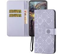 IMEIKONST Coque Compatible avec iPhone XS, Flip Housse Rétro Embossed Cuir Porte-Cartes de Crédit Portefeuille Magnétique Stand Étui à Rabat Coque pour iPhone X / XS5.8. Light Purple XCH