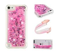 IMEIKONST Coque Compatible avec iPod Touch 7 Étui, Sables Mouvants Liquides Brillants Très Mince Transparente Silicone Antichoc TPU Bumper Housse pour iPod Touch 6 / Touch 5. Love Pink YBW