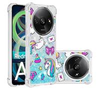 IMEIKONST Coque Compatible avec Redmi A3 Étui, Mode Glitter Flowing Brillants Très Mince Transparente Silicone Antichoc TPU Bumper Housse pour Redmi A3. Bling Rainbow Horse YB