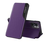 IMEIKONST Coque Compatible avec Redmi Note 12 Pro Plus, Flip Housse Étui à Rabat avec Fonction Support, Fenêtre Transparente PC + Cuir PU Antichoc pour Redmi Note 12 Pro Plus. Violet QH1
