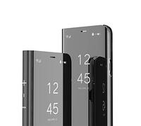 IMEIKONST Coque Compatible avec Redmi Note 14 5G, Conception Miroir Smart View Makeup Stand Protecteur Cuir + PC Housse Coque Etui à Rabat Coque pour Redmi Note 14 5G. Flip Mirror: Black QH