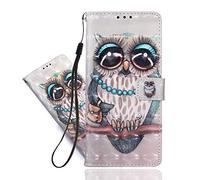 IMEIKONST Coque Compatible avec Samsung Galaxy A34 5G, 3D Simili Cuir Magnétique Porte Carte Étui à Rabat Portefeuille Pochette Housse Stand Anti-Choc Coque pour Samsung A34 5G. Big Eyed Owl YB