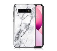 IMEIKONST Coque Compatible avec Samsung Galaxy S10, Etui Bord Souple TPU Arrière en Verre Trempé Antichoc Marbre Motif Housse de Protection Case Cover pour Samsung S10. Blanc LSM