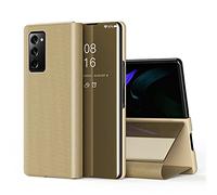 IMEIKONST Coque Compatible avec Samsung Galaxy Z Fold 2, Miroir Smart View Makeup Etui Stand Protecteur Housse à Rabat pour Samsung Galaxy Z Fold 2. Flip Mirror: Golden QH