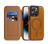 IMEIKONST Coque Magnétique pour iPhone 14 Pro Compatible avec MagSafe, [RFID Blocage] Porte Carte Pochette Protection de la Caméra Étui à Rabat Housse pour iPhone 14 Pro. Marron LDCX