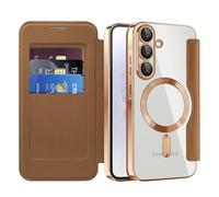 IMEIKONST Coque Magnétique pour Samsung Galaxy A36 5G Compatible avec MagSafe, [RFID Blocage] Porte Carte Protection de la Caméra Étui à Rabat Transparente Housse pour Samsung A36 5G. Marron JDCX