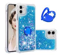 IMEIKONST Coque pour iPhone 12 Mini Étui avec Métal Support, Paillette Strass Liquide Bling Glitter Transparente Antichoc TPU Silicone Bumper Housse pour iPhone 12 Mini. Love Blue YBZ